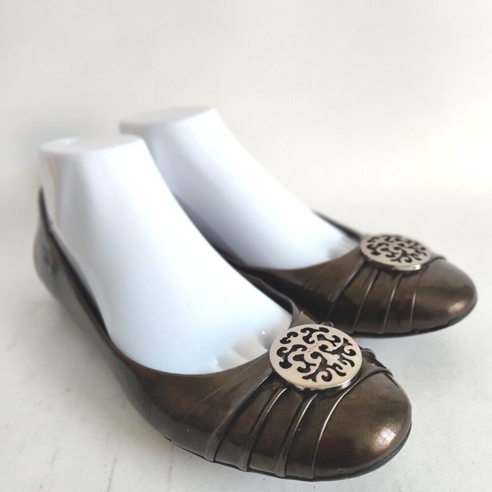 Geox Patent‎ Leather Olive Green Ballet Flats Shoes Coquette Women's Size 8.5